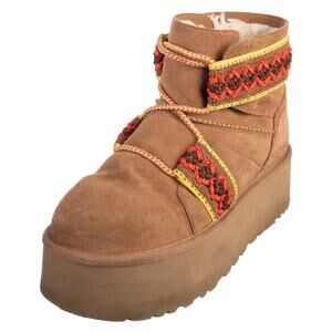 UGG CLASSIC MINI II BRAID PLATFORM BOOTS CHESTNUT SUEDE WOOL US Women’s 12